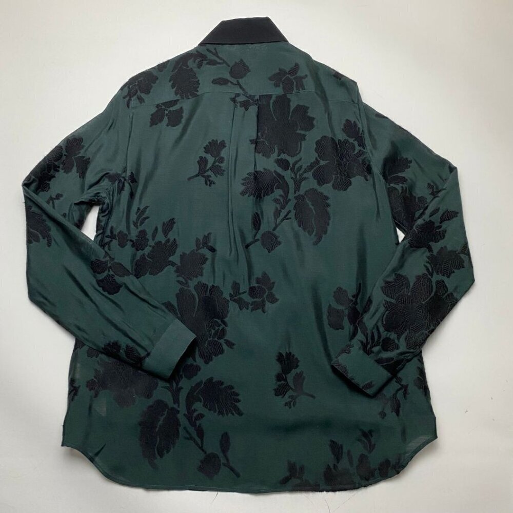 BURBERRY London Button Up Floral Embroidered Green Floral Print Blouse Size 10 - Picture 2 of 10
